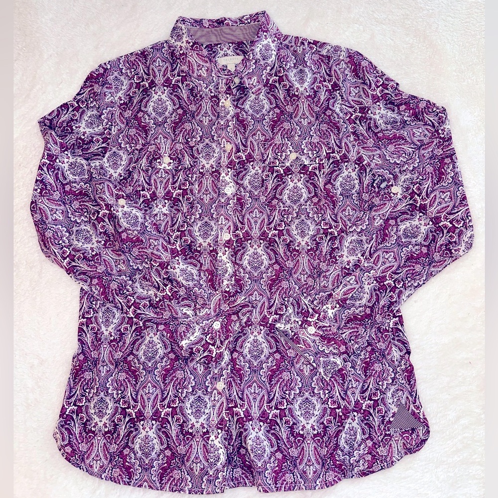 Talbots Purple beautiful design‎ long sleeve blouse Size Small